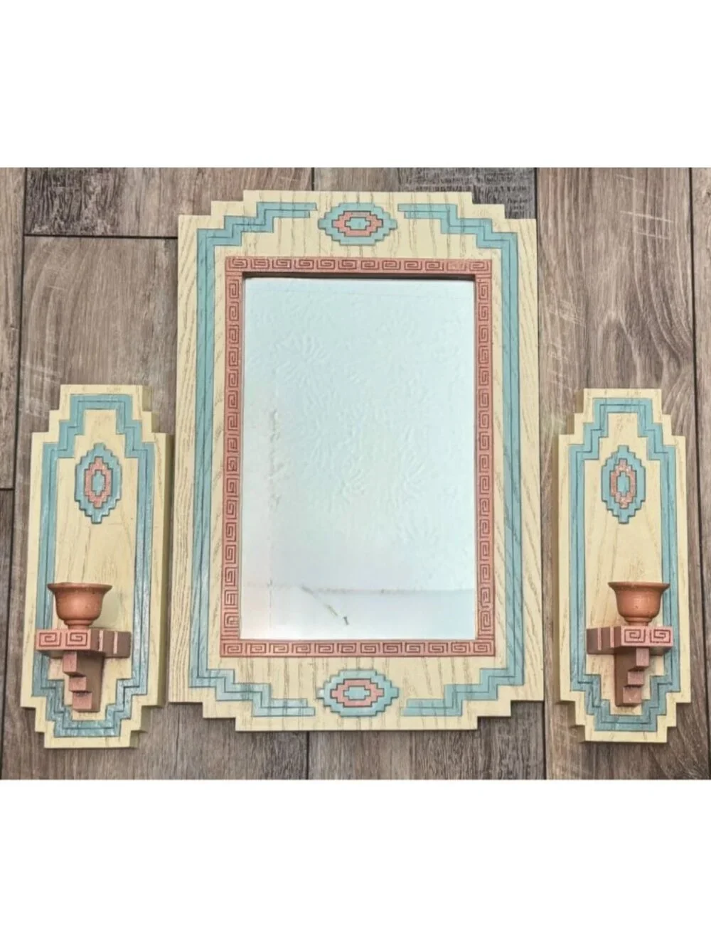 Southwestern Wall Mirror & Candle Holders Set By Burwood Products Co
